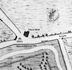 En karta över Tyburn, 1746 (gravyr) (detalj av 438496)